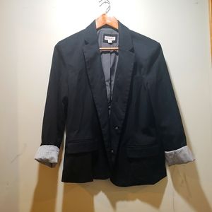 Black business casual blazer with stripped lining